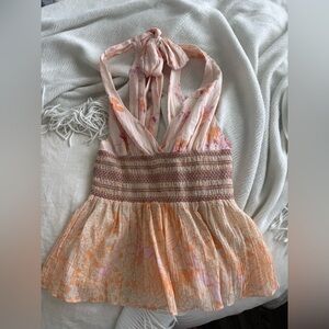 Free People Pink and Orange Halter Top